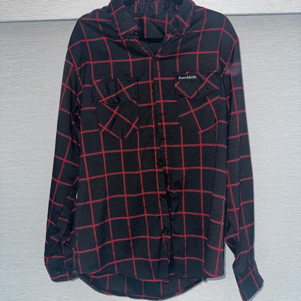 Men's Black and Red Plaid Button-Down Shirt